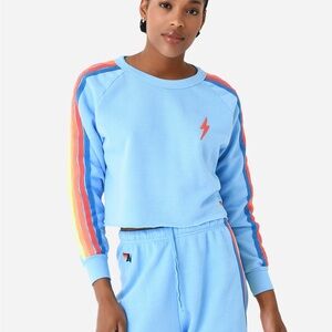 Aviator Nation Blue Jacket with Rainbow Stripes